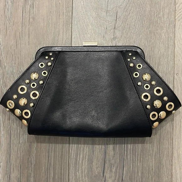 Excellent Condition WHBM Clutch/Shoulder Black Grommet Studded Bag - Picture 1 of 10